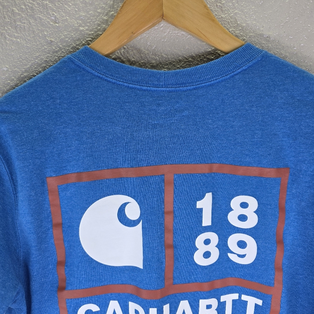 Carhartt Men's Relaxed Fit Heavyweight Short Sleeve Bright Blue Tee with Pocket - Picture 8 of 13